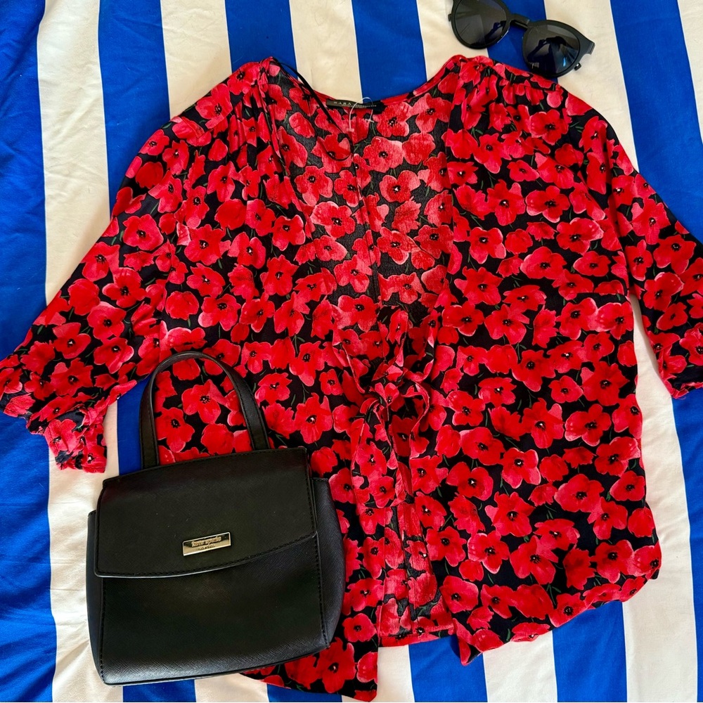 Zara Red Floral Blouse
